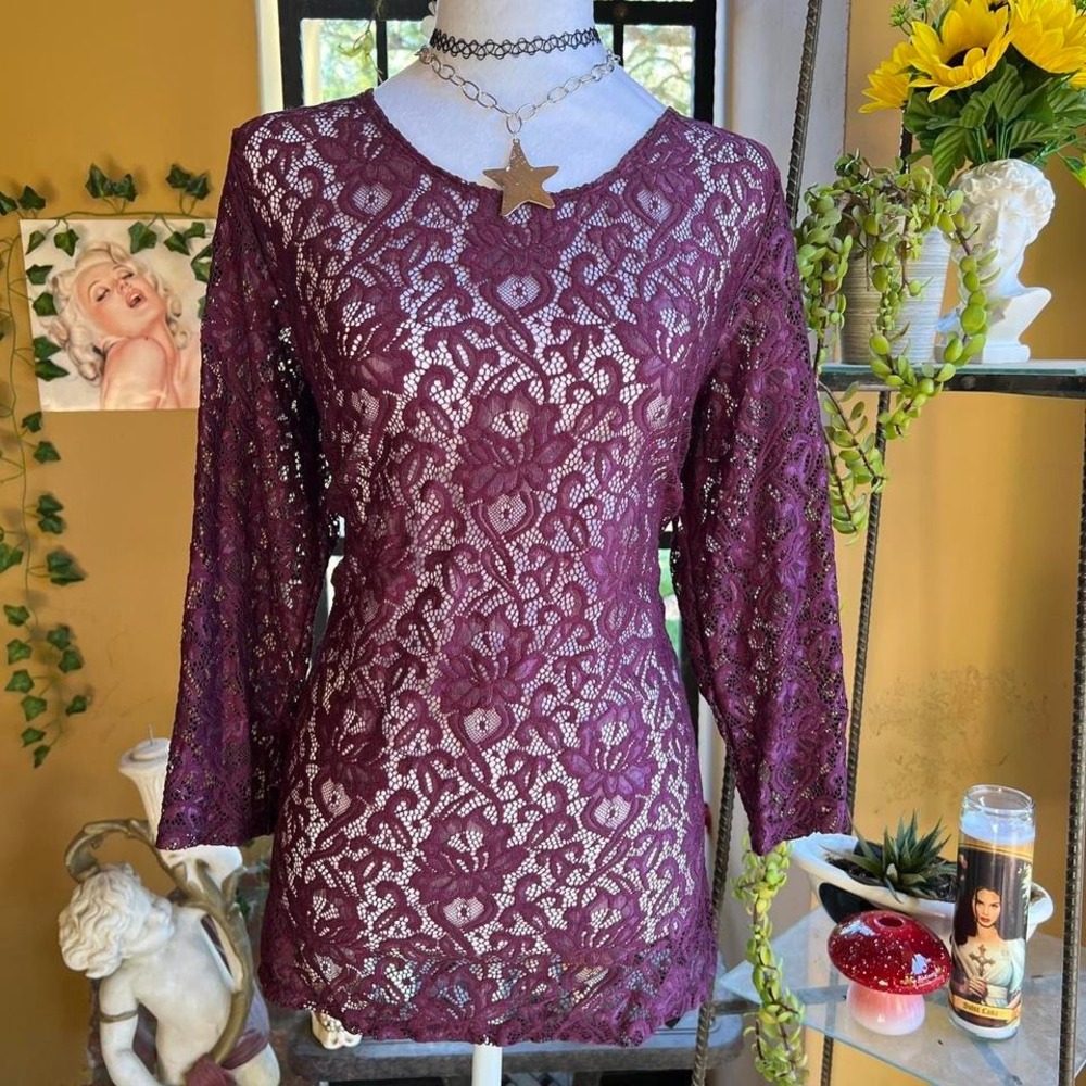 ruby ribbon burgundy lace tunic top romantic